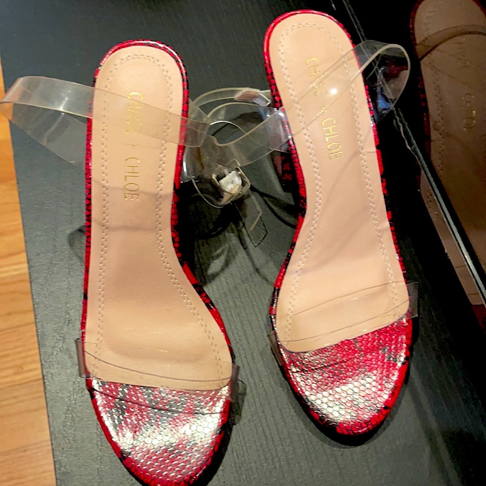 Red snake skin, chase + Chloe 3 1/2 inch heels sexy and comfy.